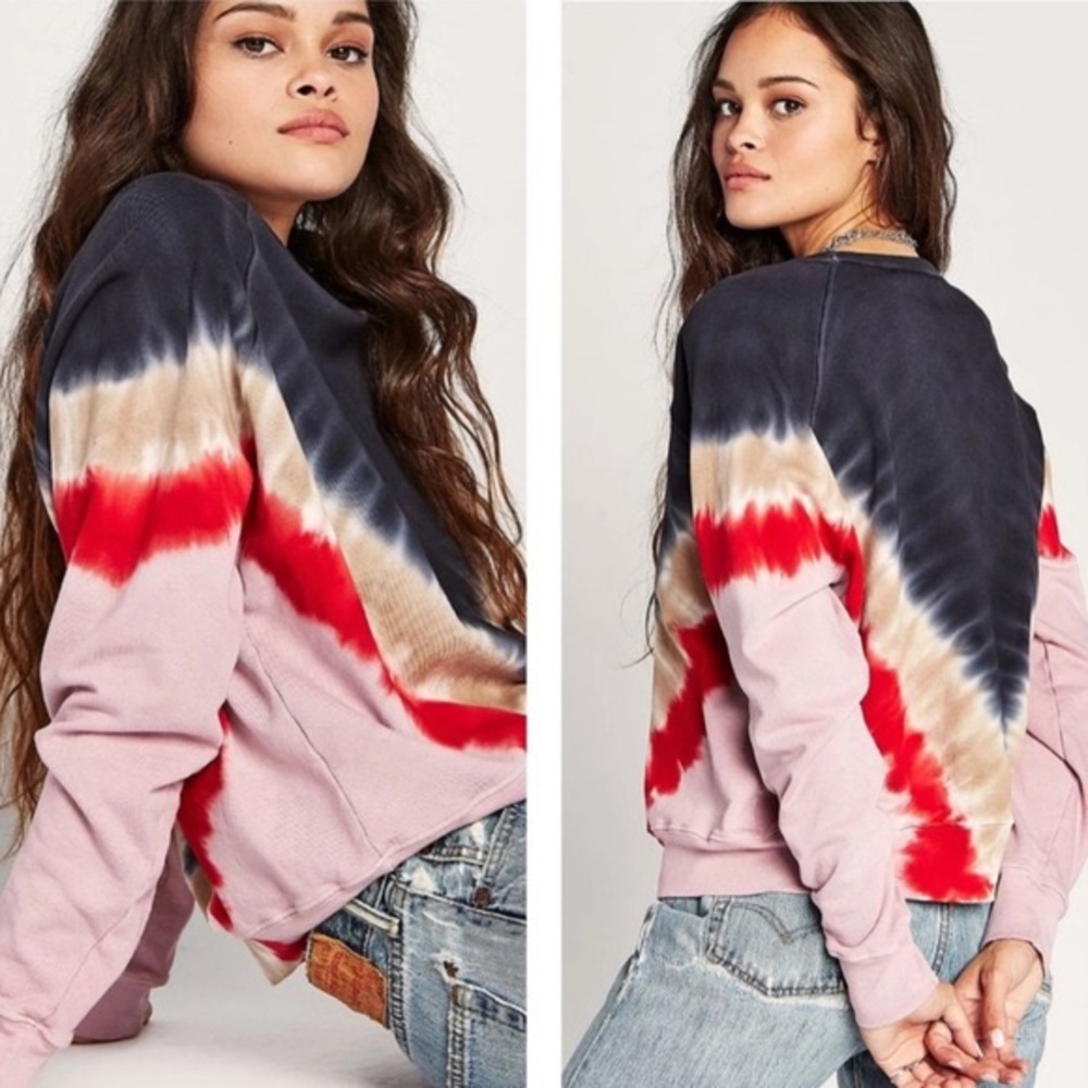 Daydreamer Varsity Sweatshirt Top Tie Dye Blue Large